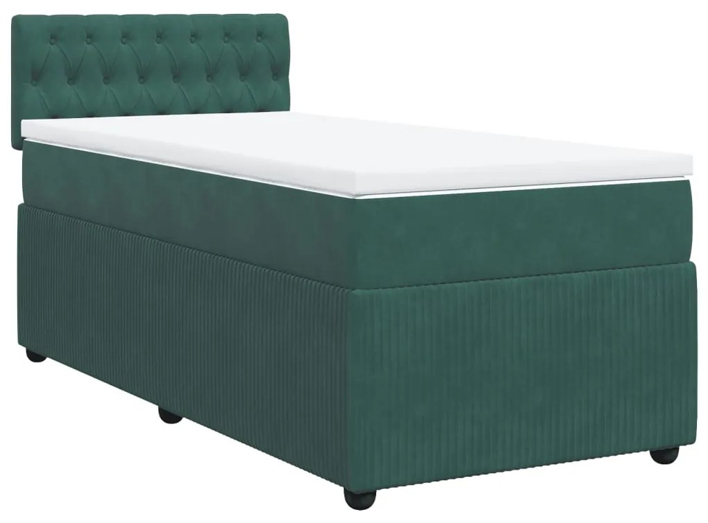 3287623 vidaXL Pat box spring cu saltea, verde închis, 90x190 cm, catifea