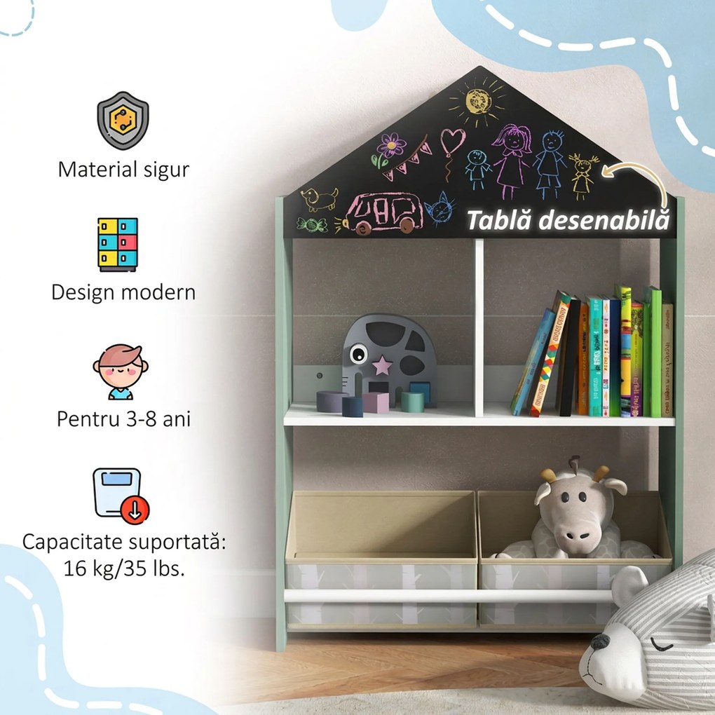 ZONEKIZ Raft Jucării cu Sertare și Rafturi Detașabile, Raft Organizator, Verde | Aosom Romania