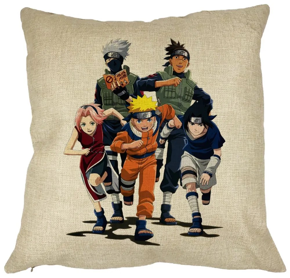 Perna Decorativa cu Naruto team, 40x40 cm, Husa Detasabila, Burduf