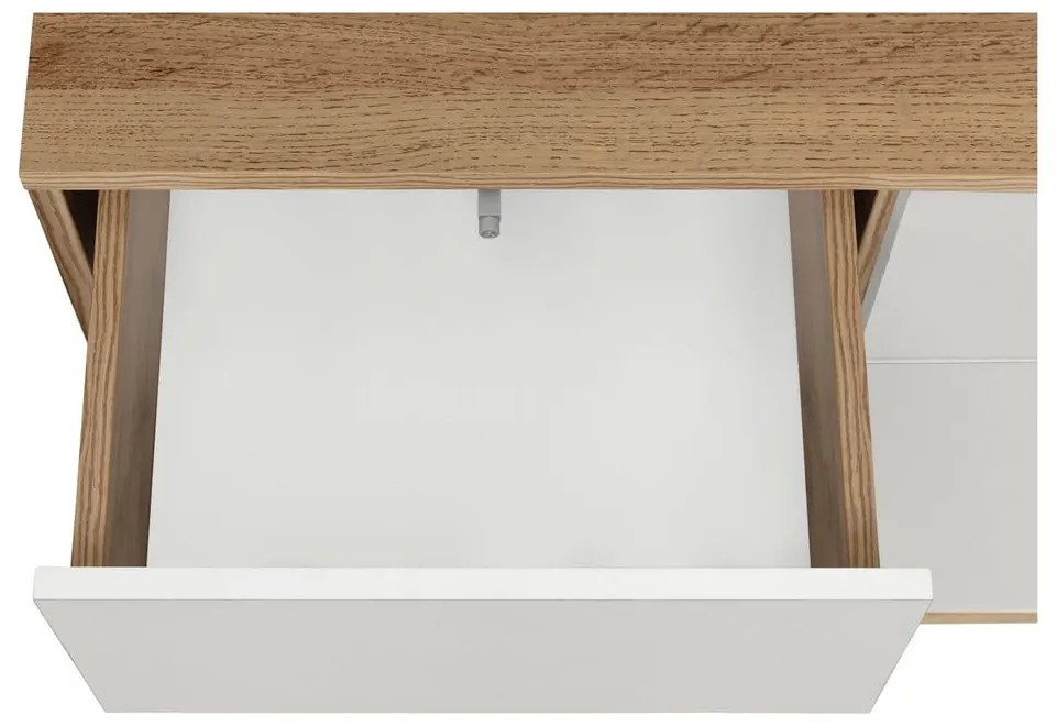 Vitrină albă/în culoare naturală cu aspect de lemn de stejar 84x165 cm Skandi – Støraa