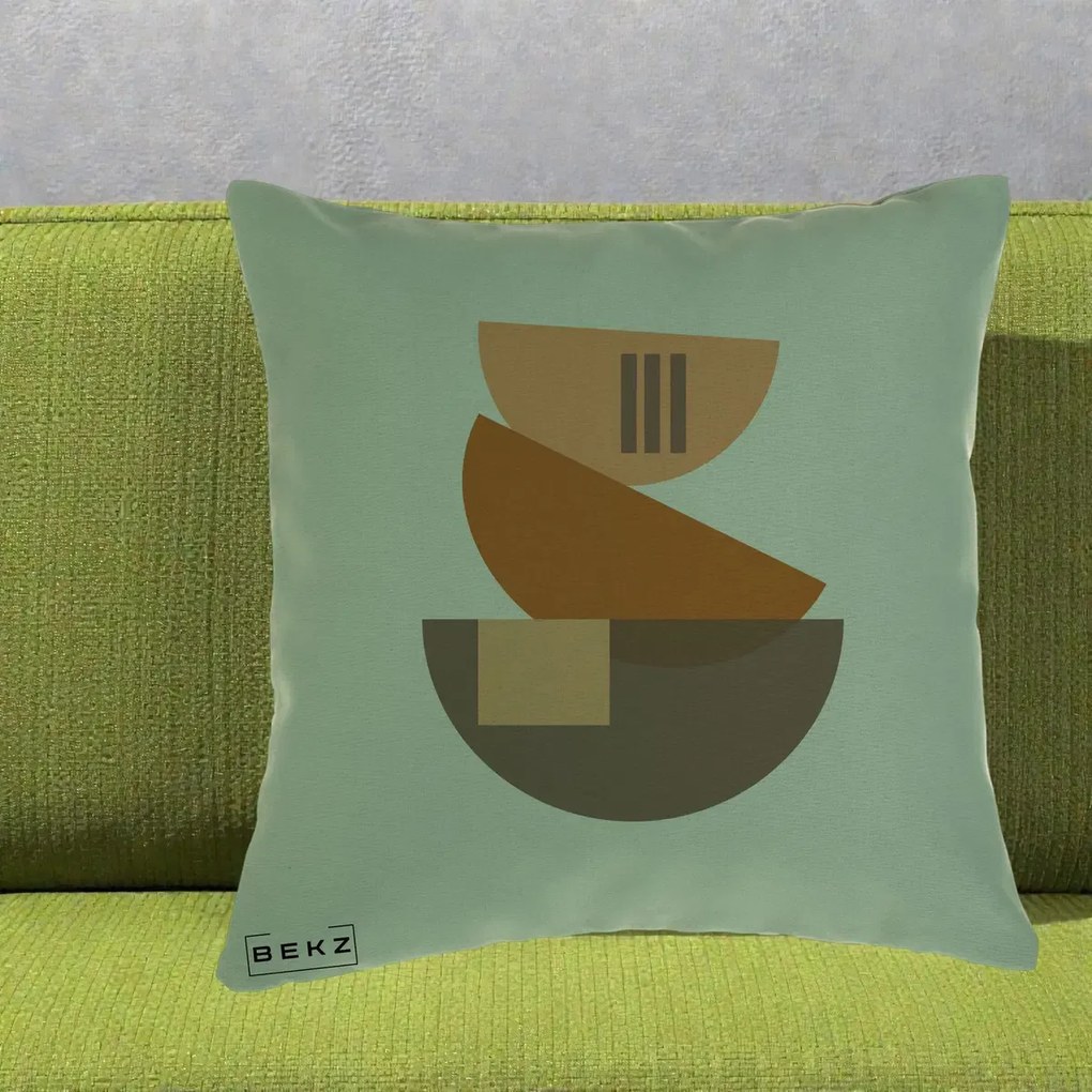 Perna Decorativa Geometric Bauhaus Boluri Portocaliu, 40x40 cm, Verde, Husa Detasabila, Perna Inclusa, BEKZ®