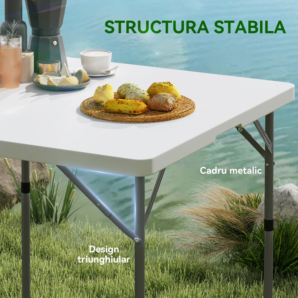Outsunny Masă de Camping Pliabilă cu 2 Înălțimi Reglabile, 86x86x74 cm, Alb | Aosom Romania
