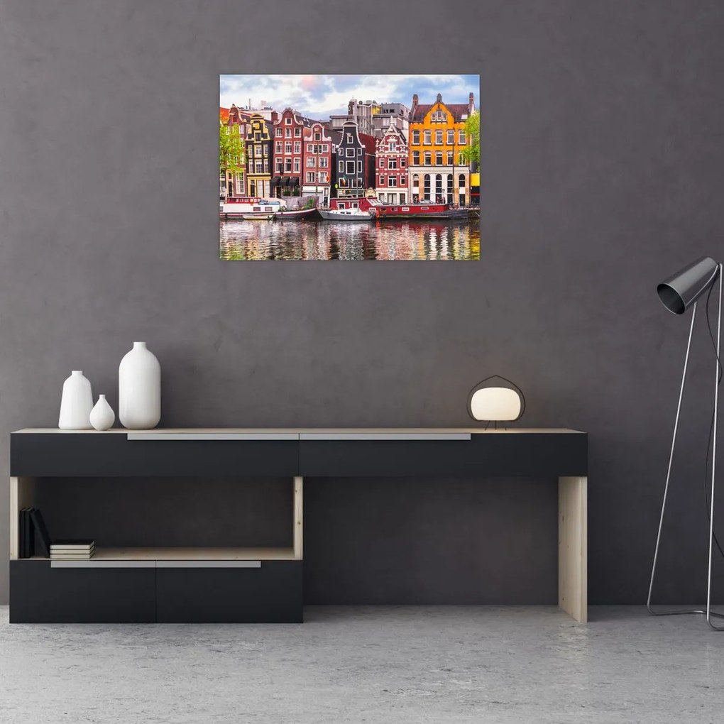 Tablou pe sticlă - Amsterdam, case de dans (70x50 cm)