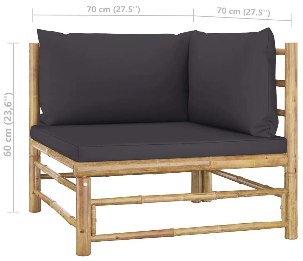 Set mobilier de gradina, 6 piese, perne gri inchis, bambus Morke gra, 3x colt + 2x mijloc + masa, 1
