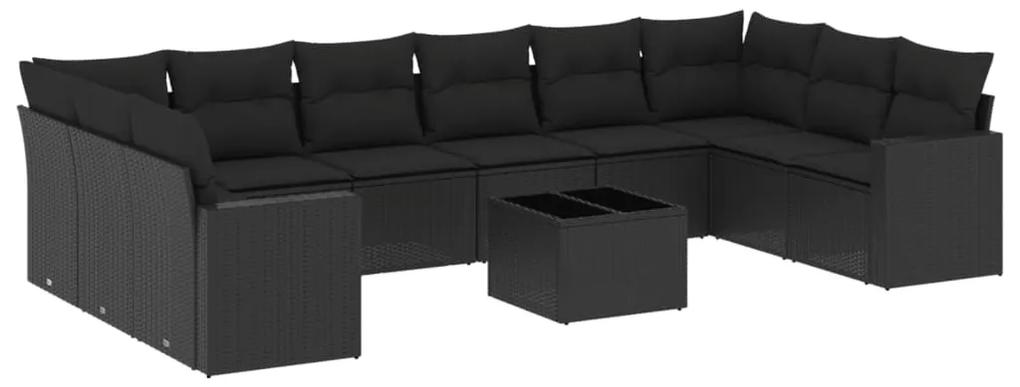 3251812 vidaXL Set canapele de grădină cu perne, 11 piese, negru, poliratan