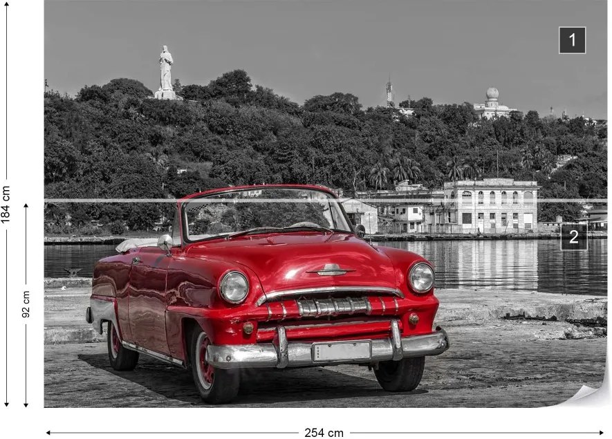 Fototapet GLIX - Havanna Cuba Red Vintage Car + adeziv GRATUIT Tapet nețesute - 254x184 cm