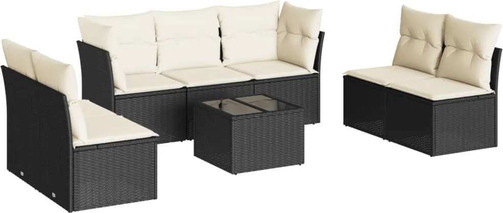 vidaXL Set mobilier de grădină cu perne, 8 piese, negru, poliratan