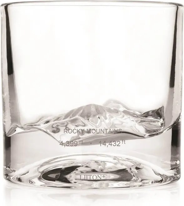 Set pahare pentru whisky LIITON 1009977 Rocky Mountain, 240 ml, 2 buc, Fund 3D varf Elbert, Transparent