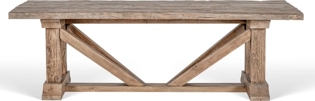 Masă dining din lemn masiv de stejar reciclat, 240x110x76 cm, finisaj rustic natur, „Ferme"