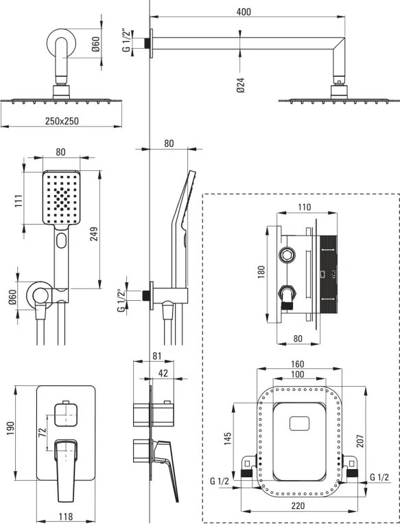 Blur Set de duș cu montare îngropată, cu BOX pentru baterie BXYZNQLM