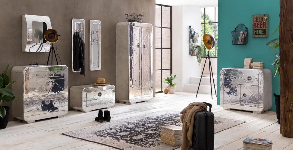 Oglinda hublou cu rama din MDF/aluminiu AIRMAN, 47,5 x 17 x 65 cm