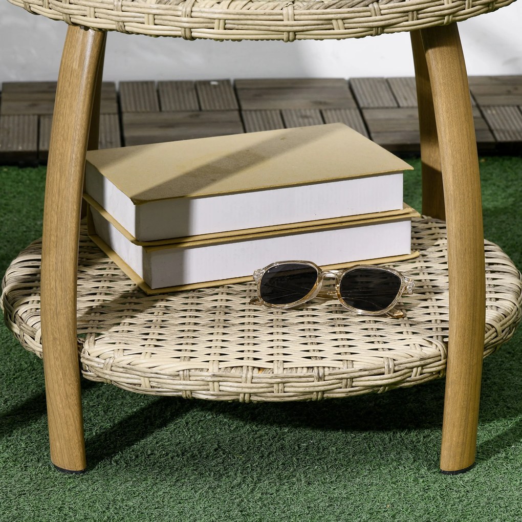 Outsunny Set Mobilier Terasă 3 Piese din Răchită, Salon Exterior cu Perne Moi și Masă de Cafea din Sticlă Securizată, Confortabil | Aosom Romania