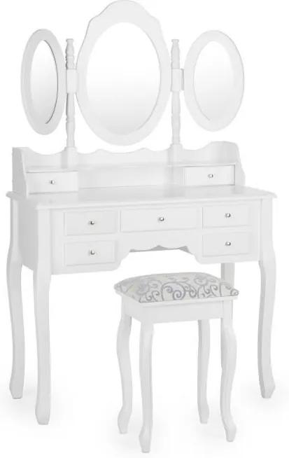 OneConcept MISS CHARLOTTE, masă cozmetică, 3 oglinzi, 90 x 144.5 x 40 cm, incluzând un scaun