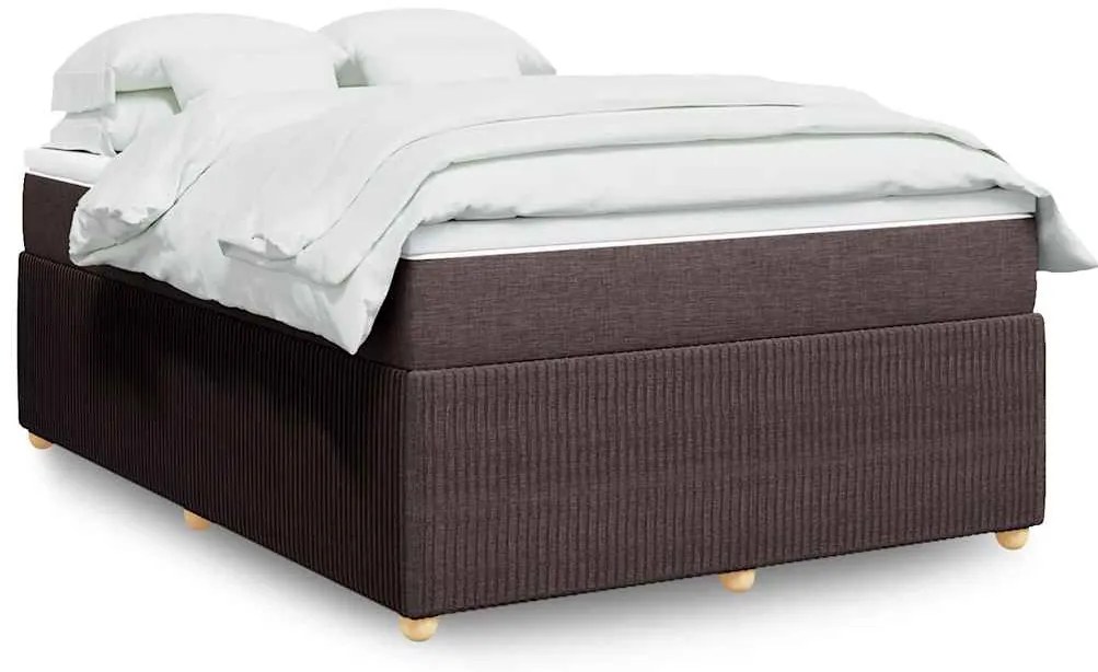 vidaXL Pat box spring cu saltea, maro închis, 140x200 cm, textil