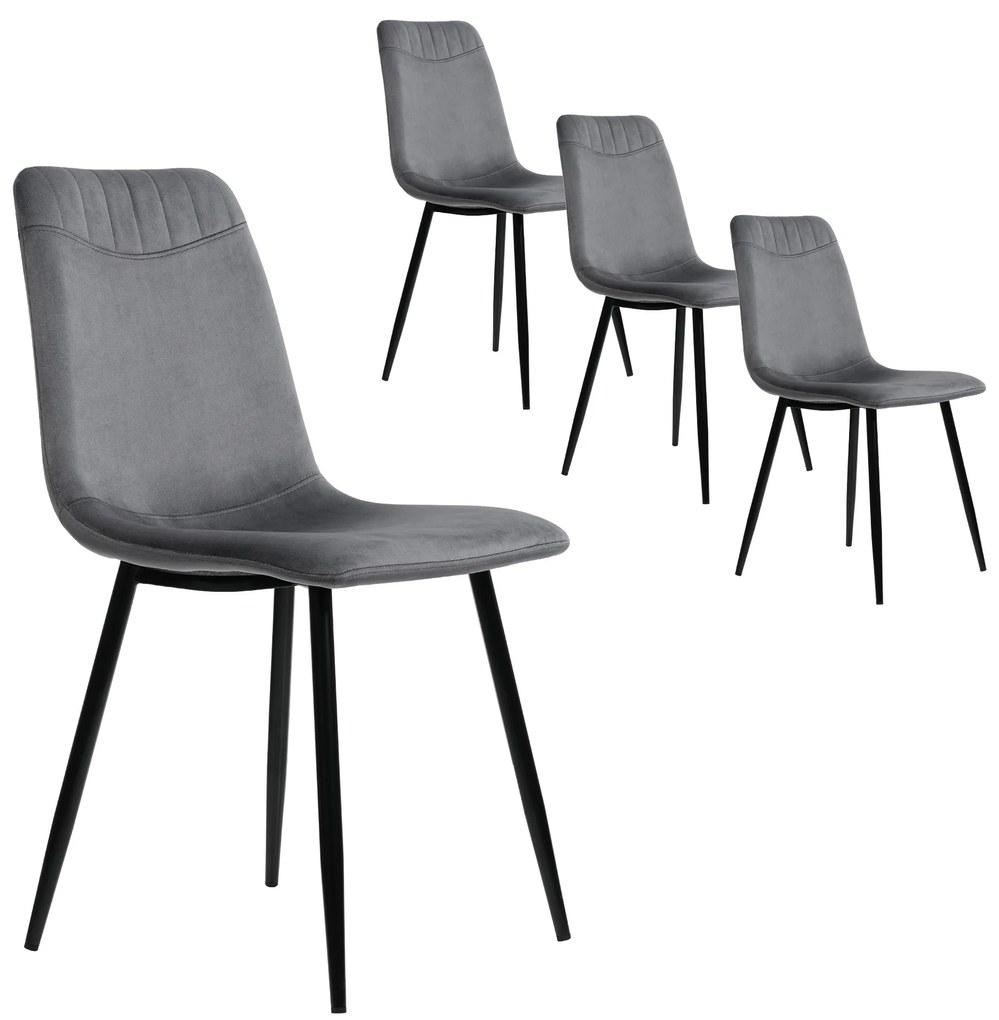 Set de 4 scaune de masă tapițate cu spătar, structură din metal, design ergonomic, 43x40x86 cm, gri