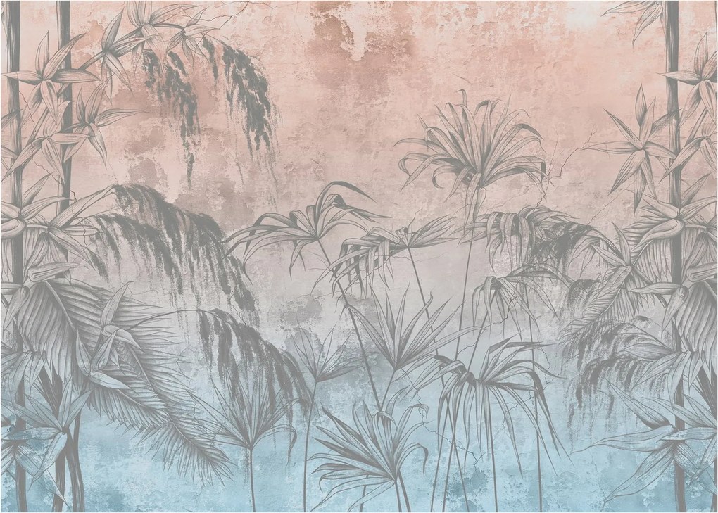 Tablou pe sticlă - Plante tropicale pe perete (70x50 cm)
