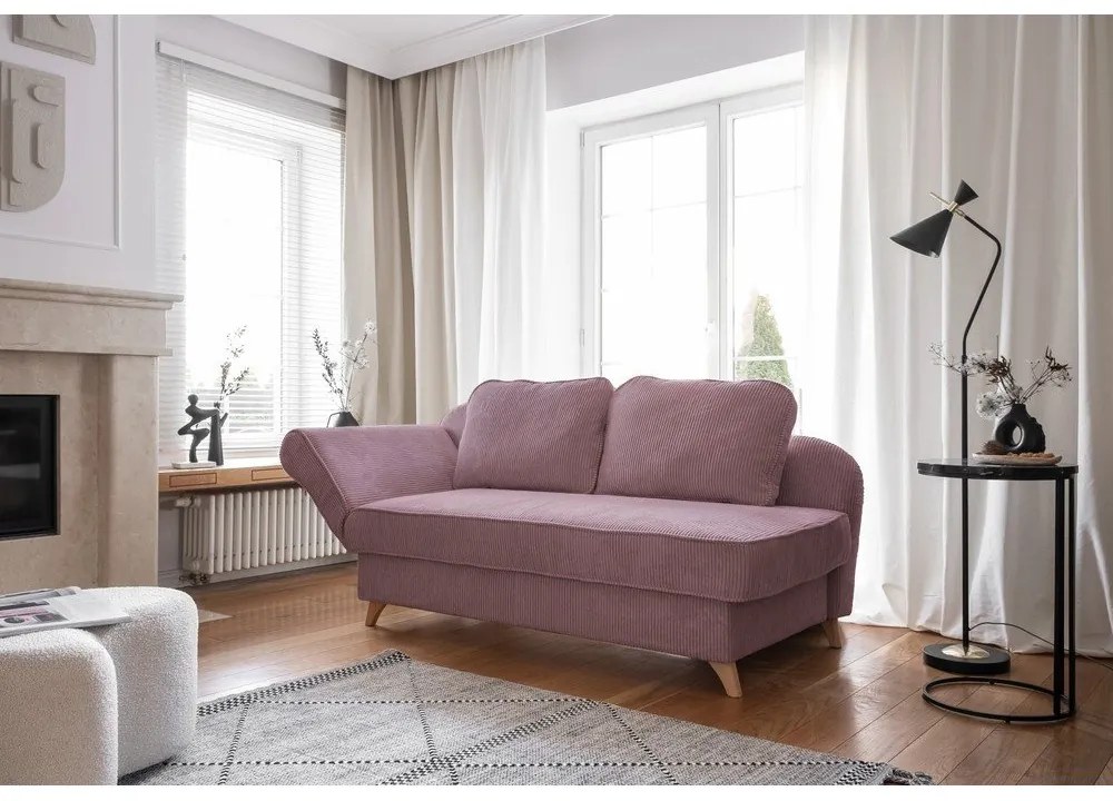 Șezlong roz prăfuit cu tapițerie din catifea reiată (cu colț pe partea stângă) Chic Charlotte – Miuform