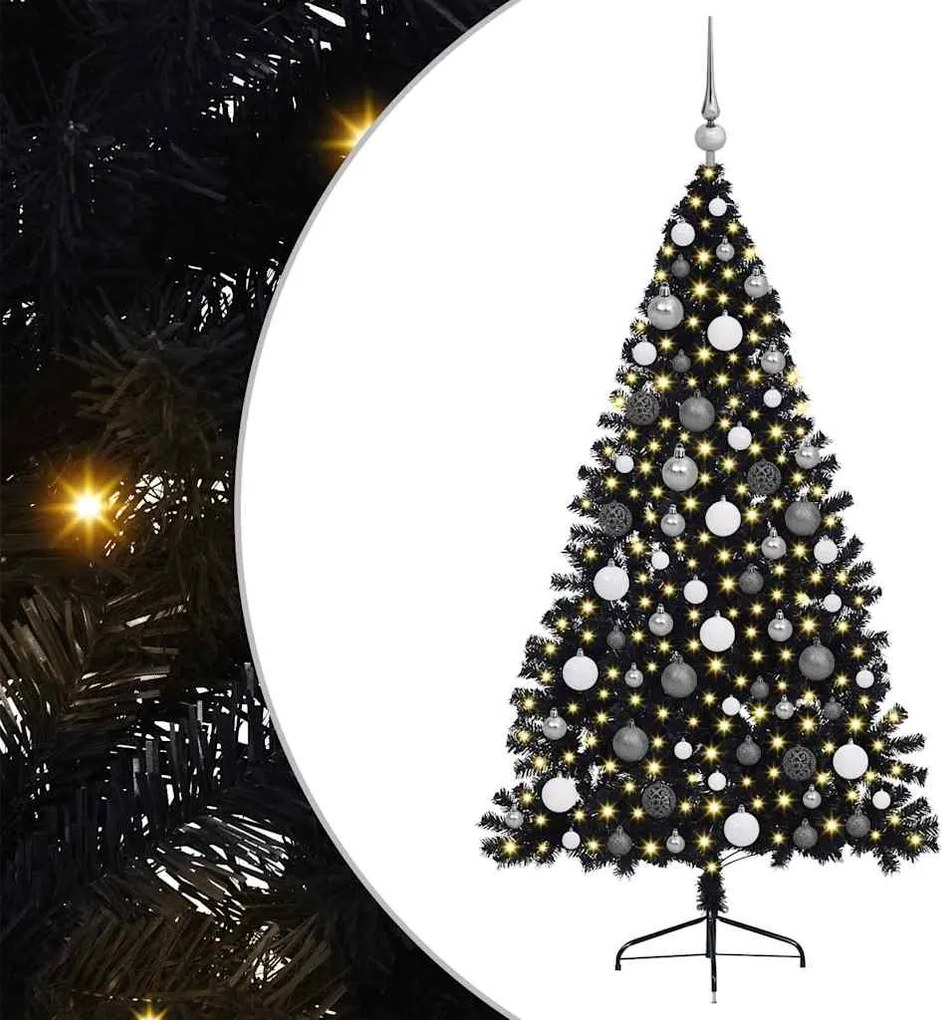 vidaXL Pom de Crăciun artificial pre-iluminat Negru 180 cm PVC