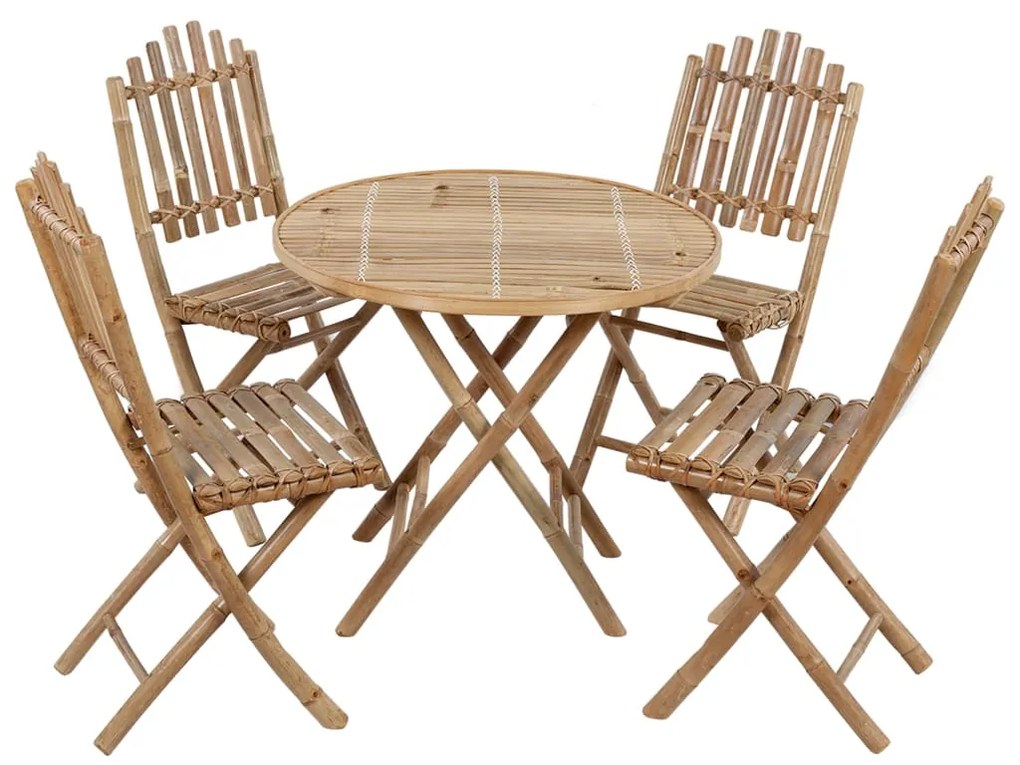 3063980 vidaXL Set mobilier de exterior pliabil, cu perne, 5 piese, bambus