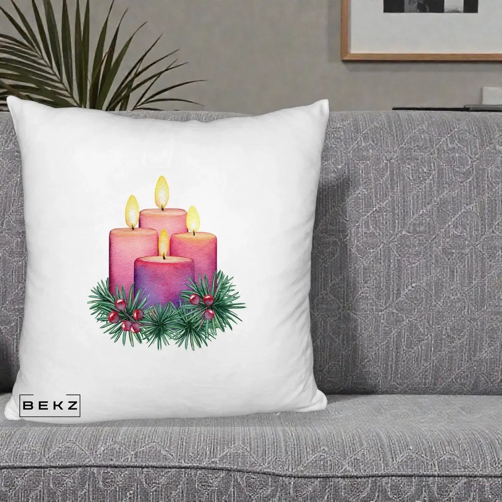 Perna Decorativa Lumanari Advent Roz-Violet, 40x40 cm, Alb Pufos, Husa Detasabila, Perna Inclusa, BEKZ®