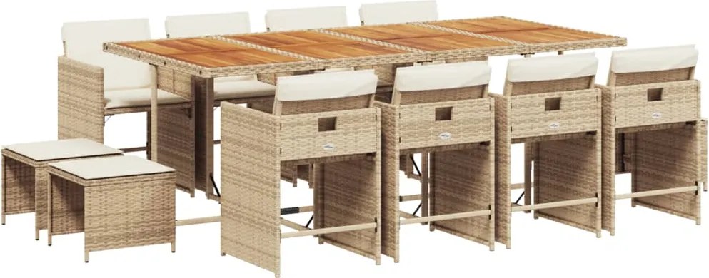 vidaXL Set mobilier de grădină cu perne, 13 piese, bej, poliratan