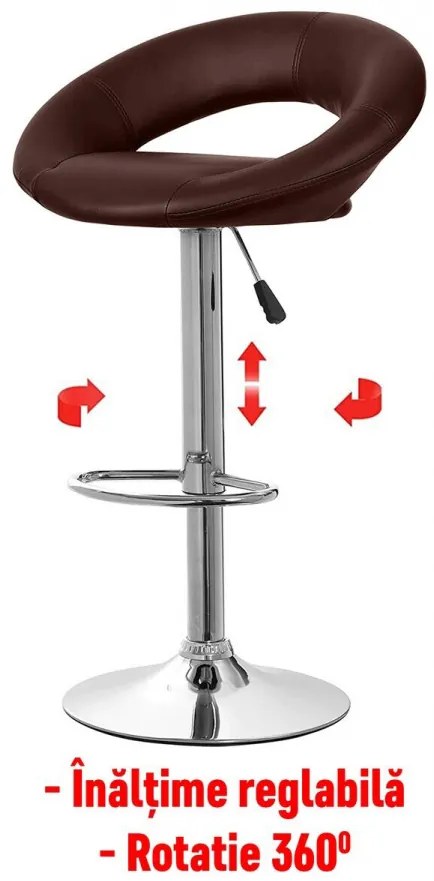 Set 2 scaune bar, Bedora Oval, piele ecologica, maro