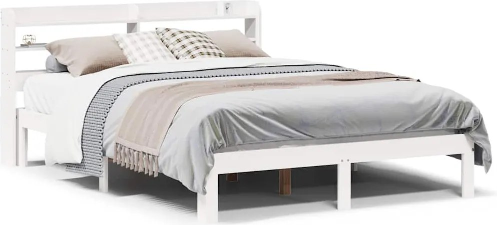vidaXL Cadru de pat cu tăblie, alb, 150x200 cm lemn masiv pin