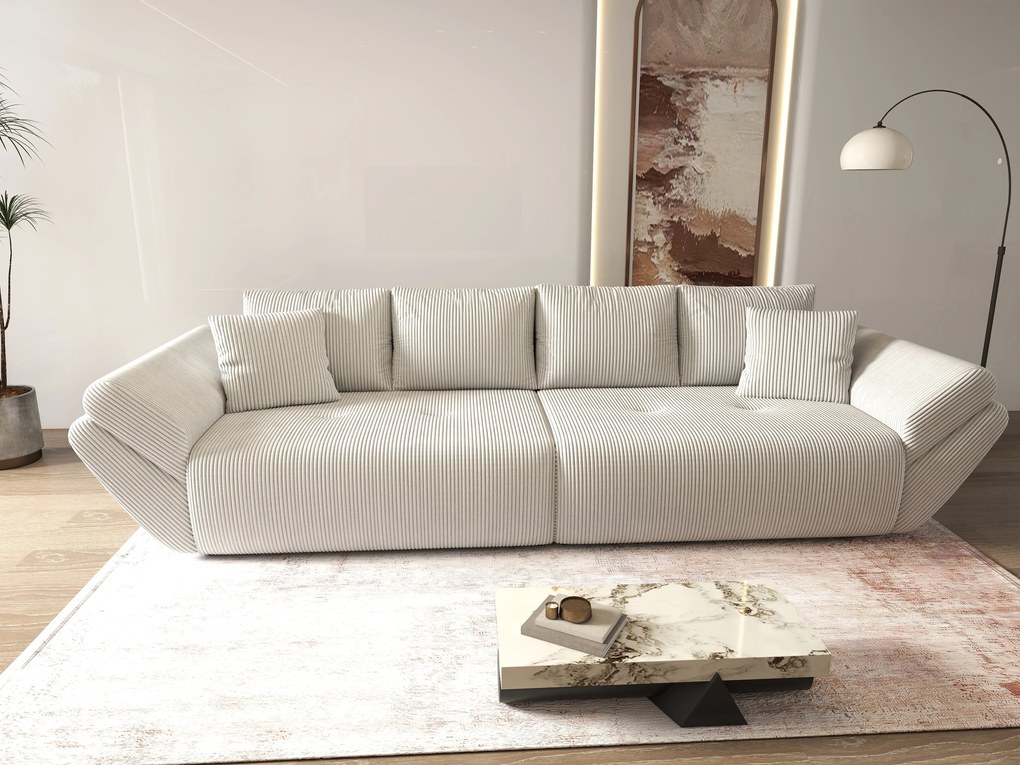 Canapea extensibilă dumonde cu ladă de depozitare si sezut confortabil din spuma high-density, Berlin Zoom Cream 300x100 cm