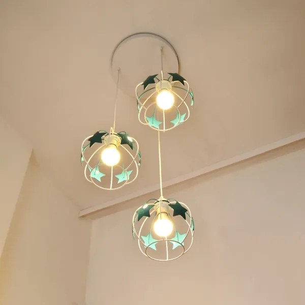 Lustră pe cablu pentru copii STARS 3xE27/15W/230V turcoaz/alb