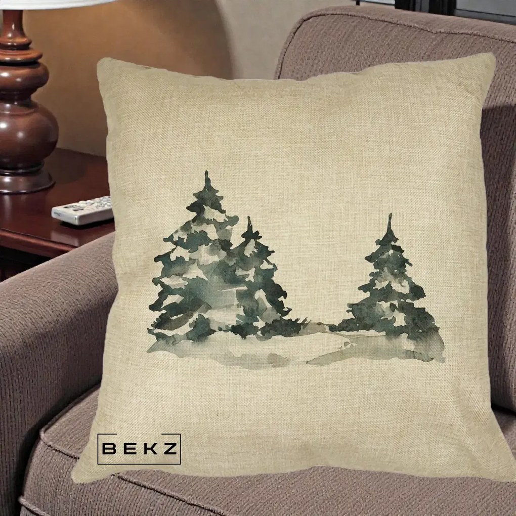 Perna Decorativa Brazi Inzapeziti Acuarela, 40x40 cm, Crem, Husa Detasabila, Perna Inclusa, BEKZ®