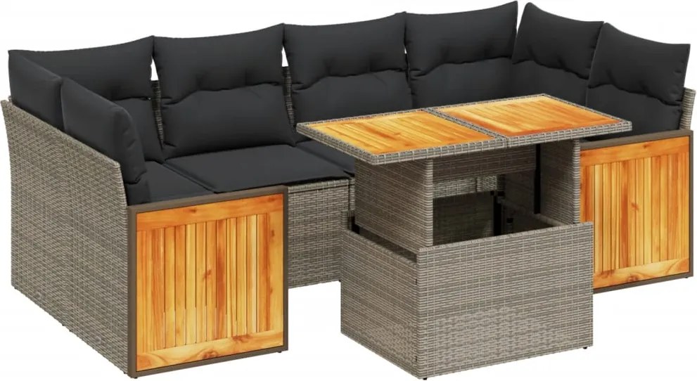 vidaXL Set canapele de grădină, 7 piese, cu perne, gri, poliratan