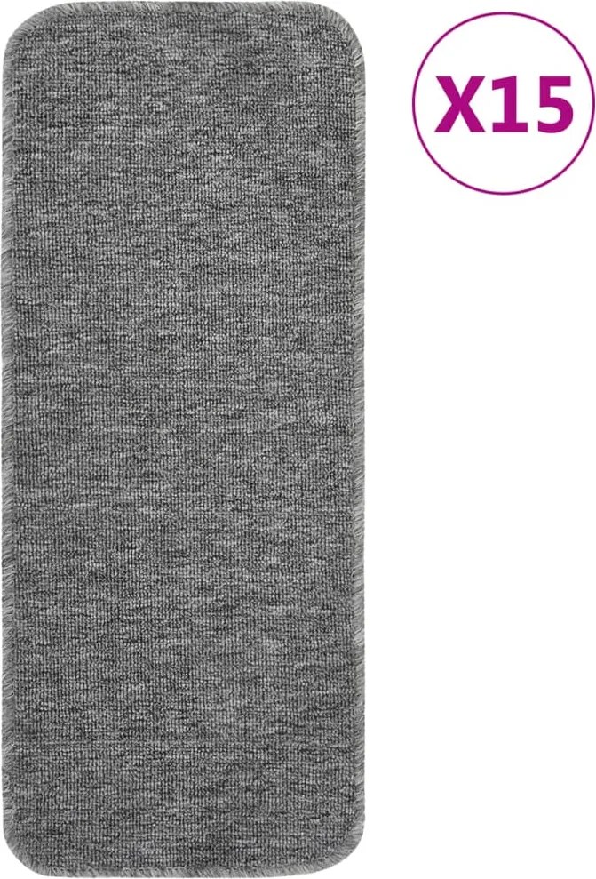 vidaXL Covorașe de scări, 15 buc., gri, 60x25 cm, dreptunghiular