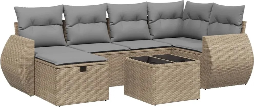vidaXL Set canapele de grădină, 7 piese, cu perne, bej, poliratan