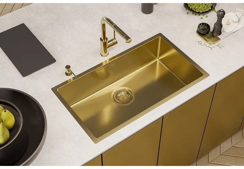 Baterie chiuveta cu capat extractibil, gold Auriu
