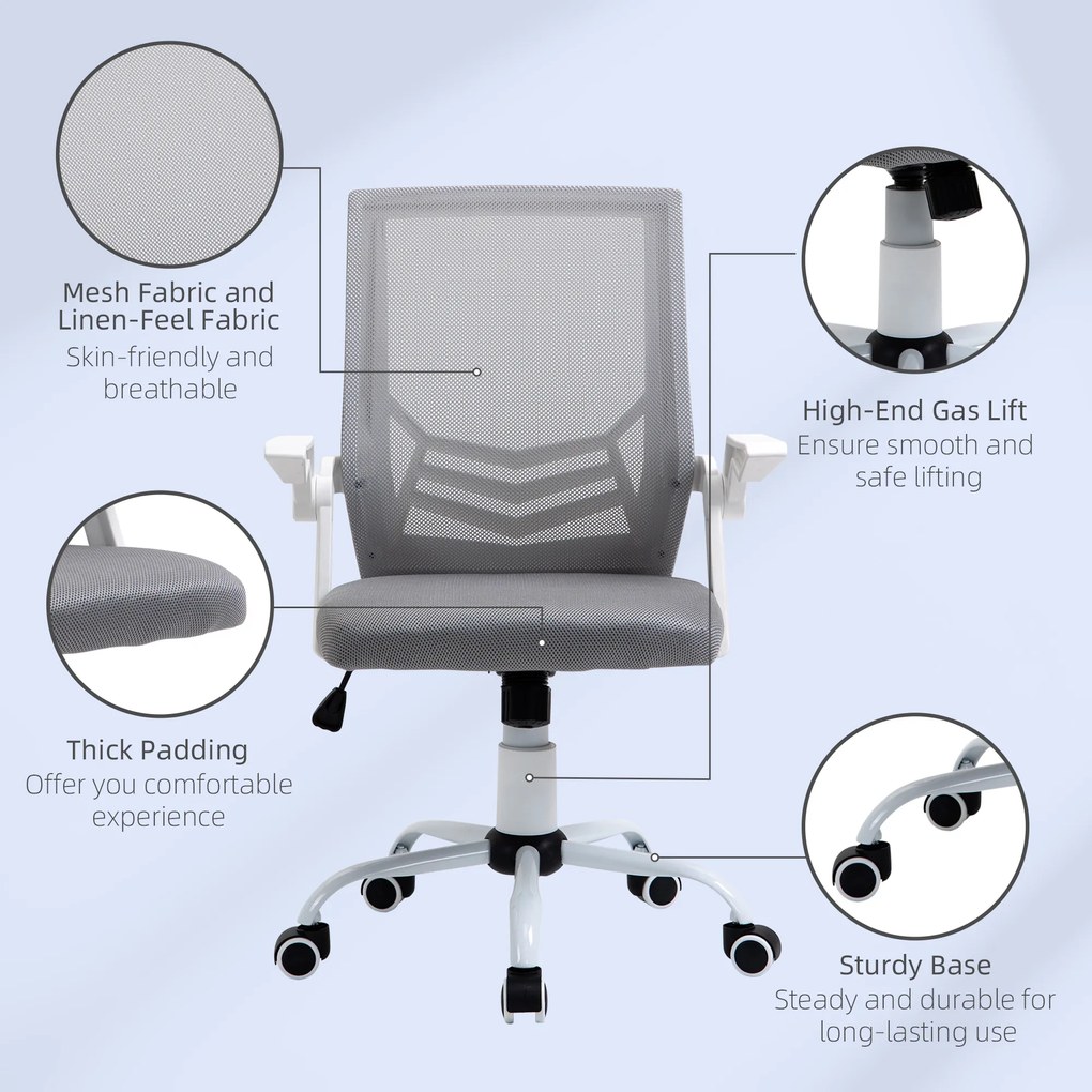 Vinsetto Scaun de Birou Ergonomic cu Suport Lombar din Țesătură, Gri | Aosom Romania