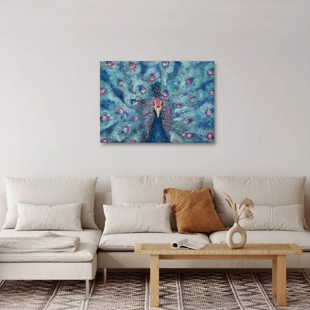 Tablou cu păun pictat (70x50 cm)