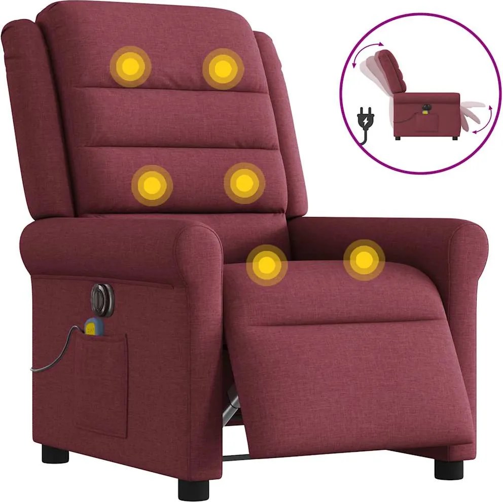 vidaXL Fotoliu electric de masaj rabatabil, roșu vin, textil