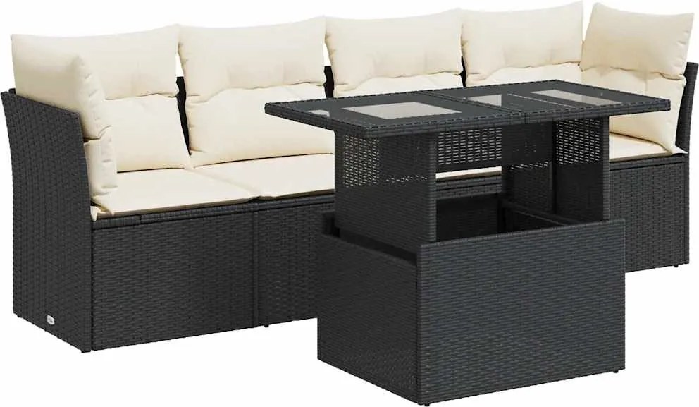 vidaXL Set mobilier de grădină cu perne, 5 piese, negru, poliratan