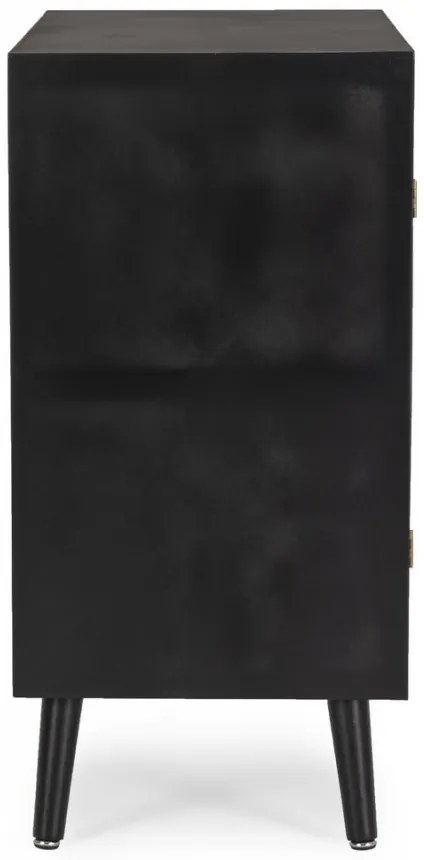Bufet negru din Lemn de Pin si Ratan, 80x40x80 cm, Josine Bizzotto