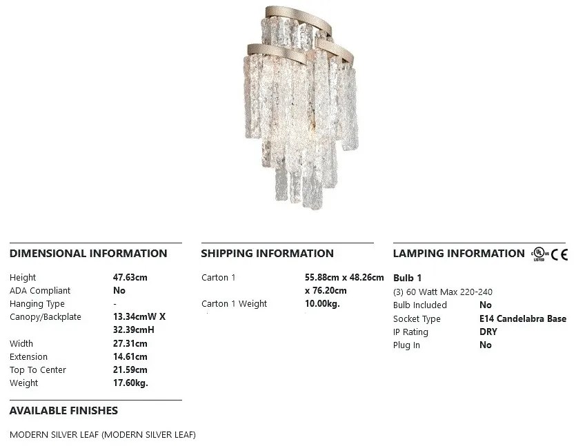 Aplica de perete LUX, design elegant, realizata din sticla venetiana lucrata manual MONT BLANC
