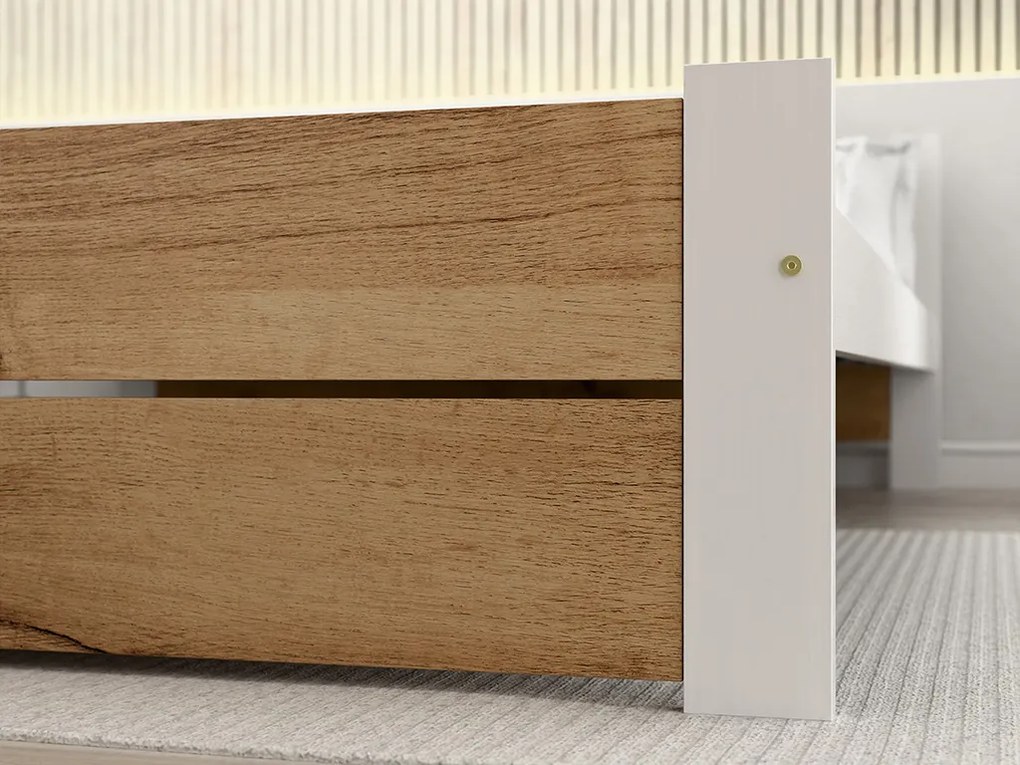 Pat IKAROS DOUBLE 90 x 200 cm, stejar artisan/alb Saltele: Cu saltele Somnia 18 cm, Somiera pat: Cu lamele drepte