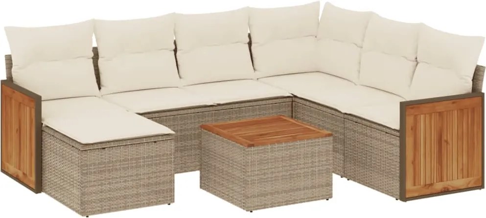 vidaXL Set canapele de grădină, 8 piese, cu perne, bej, poliratan