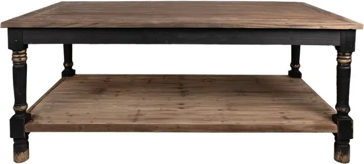 Masă de prezentare shabby chic din lemn, natur, cu raft inferior și picioare strunjite, finisaj negru antichizat, 85 x 200 x 100 cm, „Clarisse”