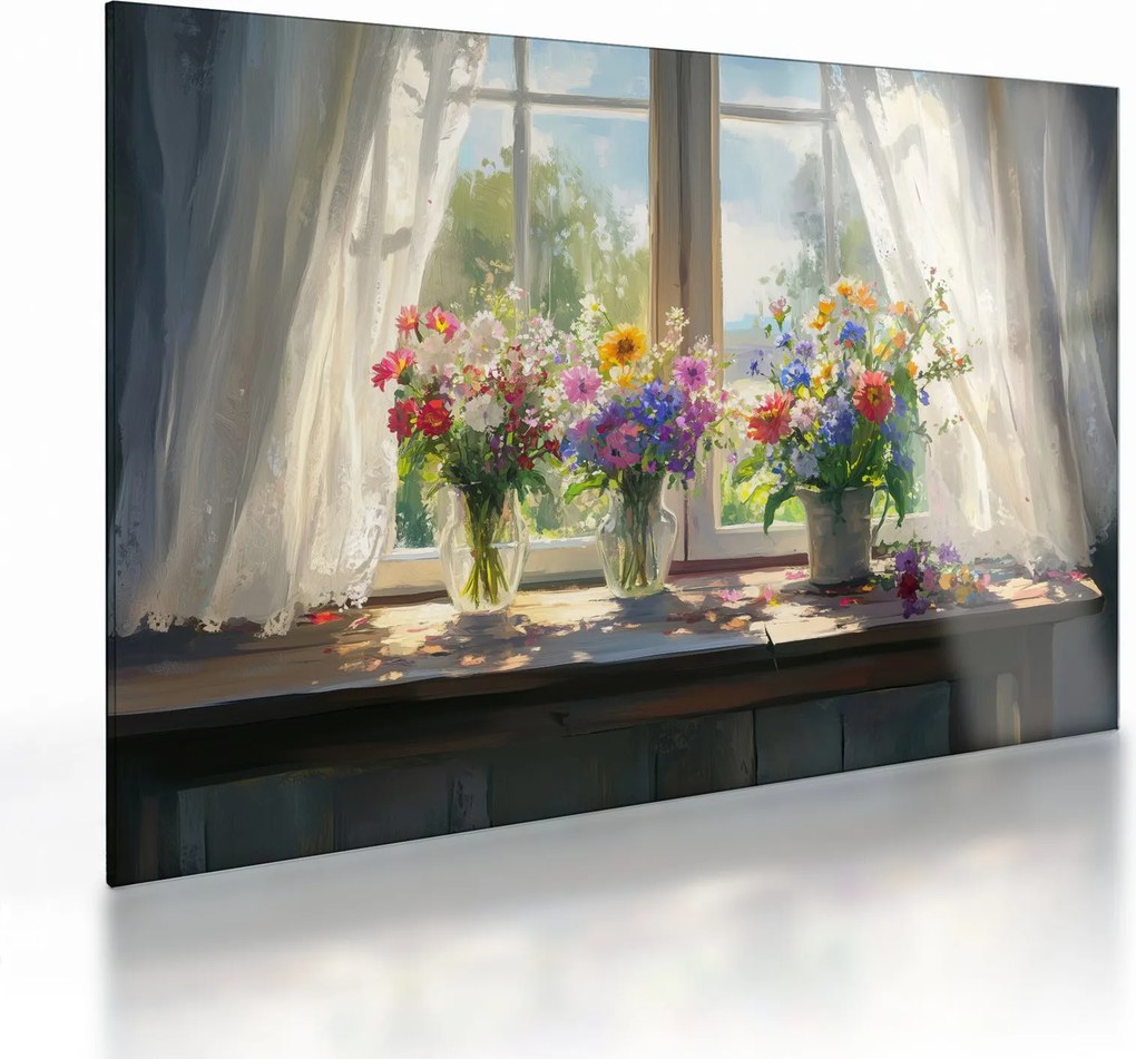 Tablou pe sticlă - Buchet la fereastră (70x50 cm)