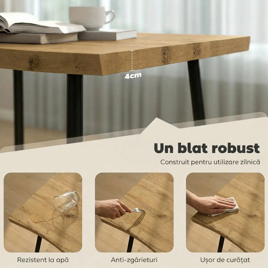HOMCOM Masă de dining dreptunghiulară pentru 4 persoane, 110x70 cm, stejar/negru | Aosom Romania