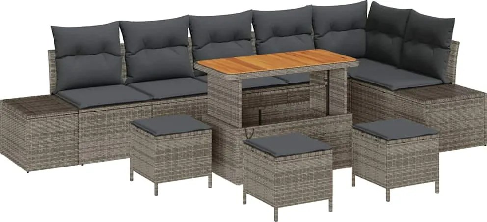 vidaXL Set de canapele pentru grădină cu pernă 10 pcs Gri Rattan poli