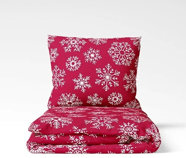 Lenjerie de pat din bumbac de Crăciun Fulgi roșii,140 x 200 cm, 70 x 90 cm