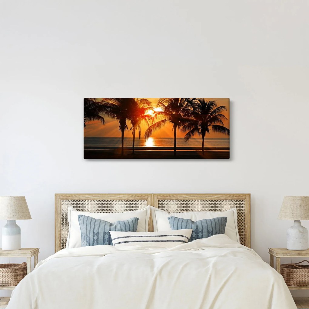 Tablou cu palmier în apus de soare (120x50 cm)