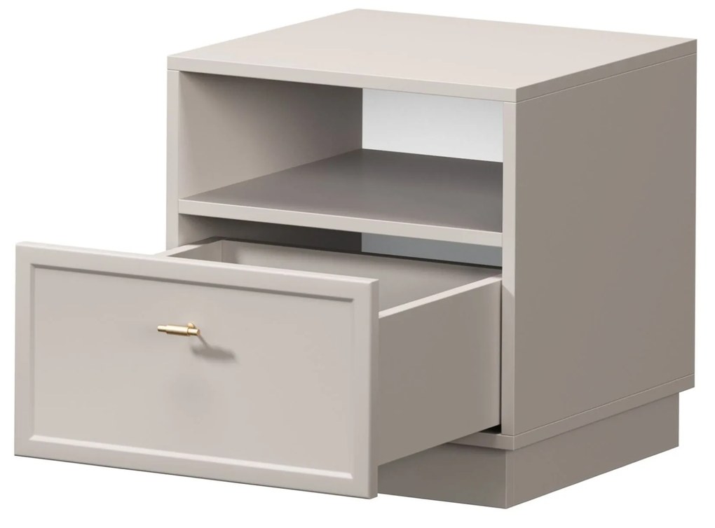 Noptieră cu sertar Lorini 45 cm - cașmir / mânere aurii T-bar