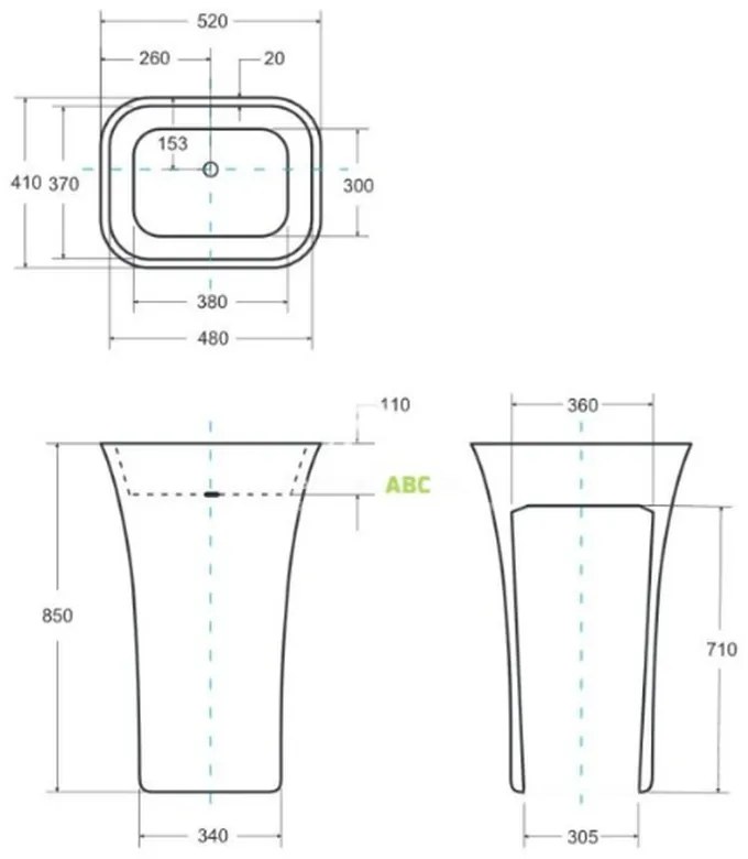 Lavoar freestanding alb 52 cm din compozit, dreptunghiular, Besco Assos